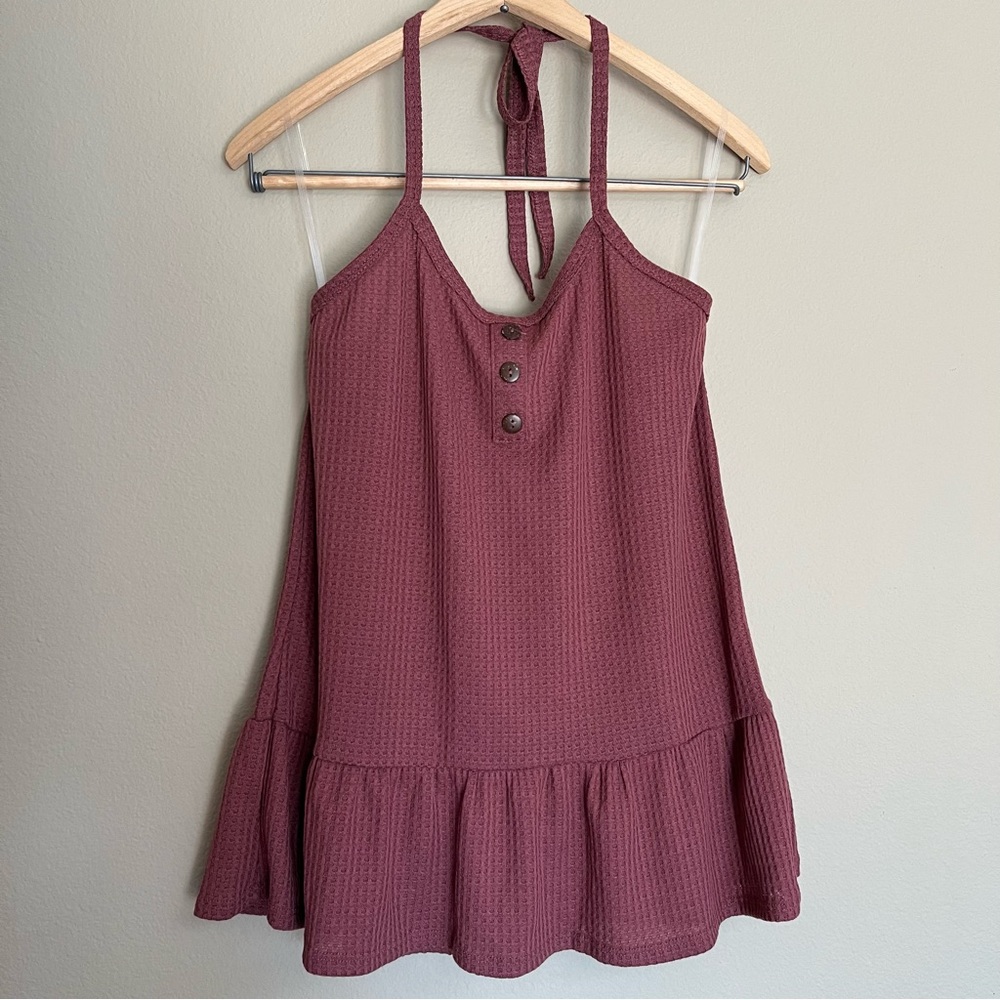 *Brand New* lovely souls Mauve Waffle Knit Henley Halter Top Medium